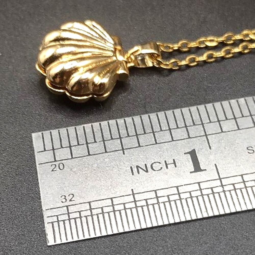 Gold Tone Necklace w/ Seashell Pearl Locket Women's Valentine's Birthday Gift